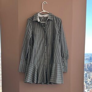 Free People Striped Button-Front Dress in Charcoal & White